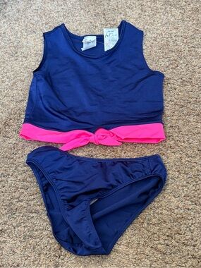 NWT - Random Hearts - Girls Navy & Pink Tankini Set - Sise 16